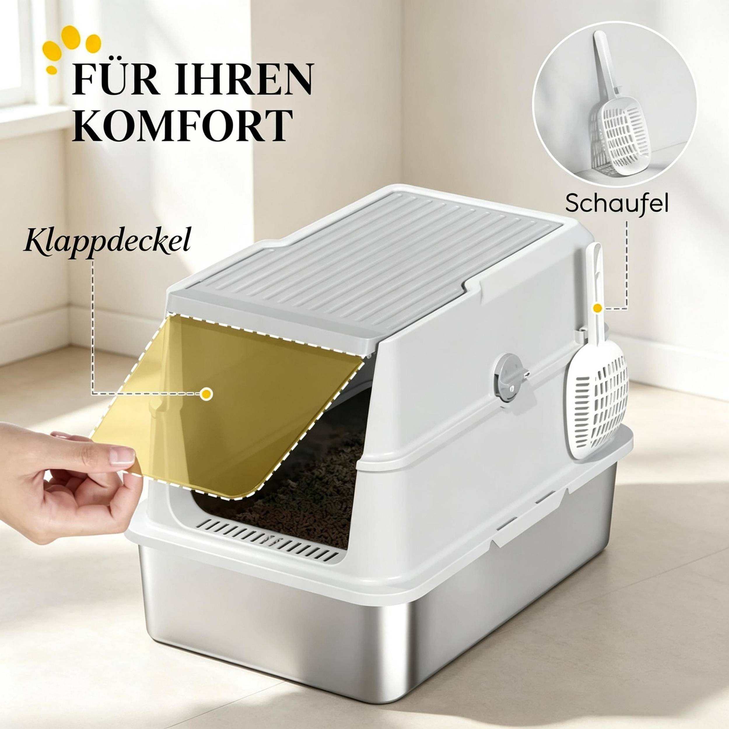 ComfortXL - Maison de toilette XL pour chat en acier inoxydable gris 60,2 x 40,2 x 43,3 cm fermée facile à nettoyer - Image 8