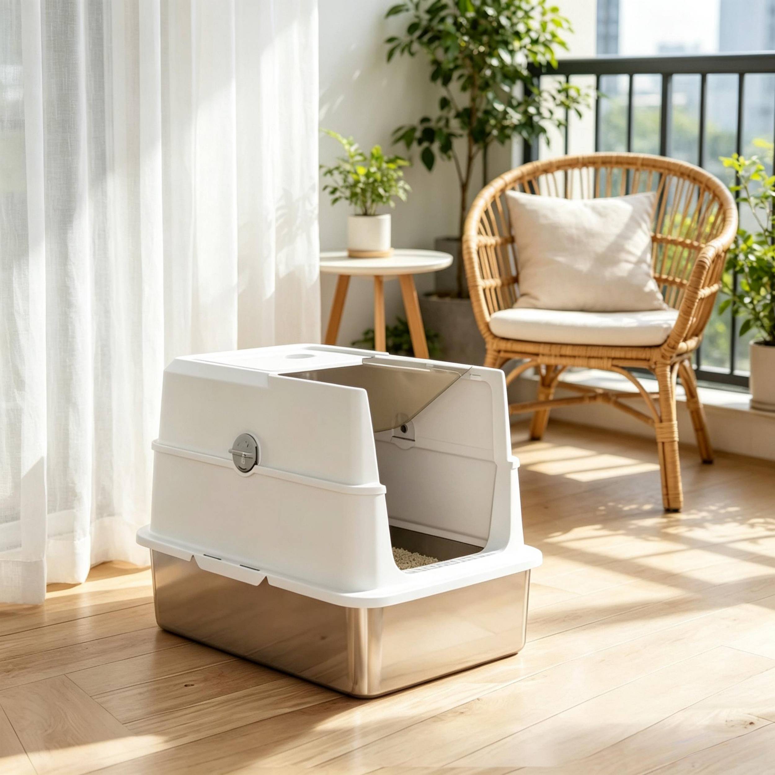 ComfortXL - Maison de toilette XL pour chat en acier inoxydable gris 60,2 x 40,2 x 43,3 cm fermée facile à nettoyer - Image 3