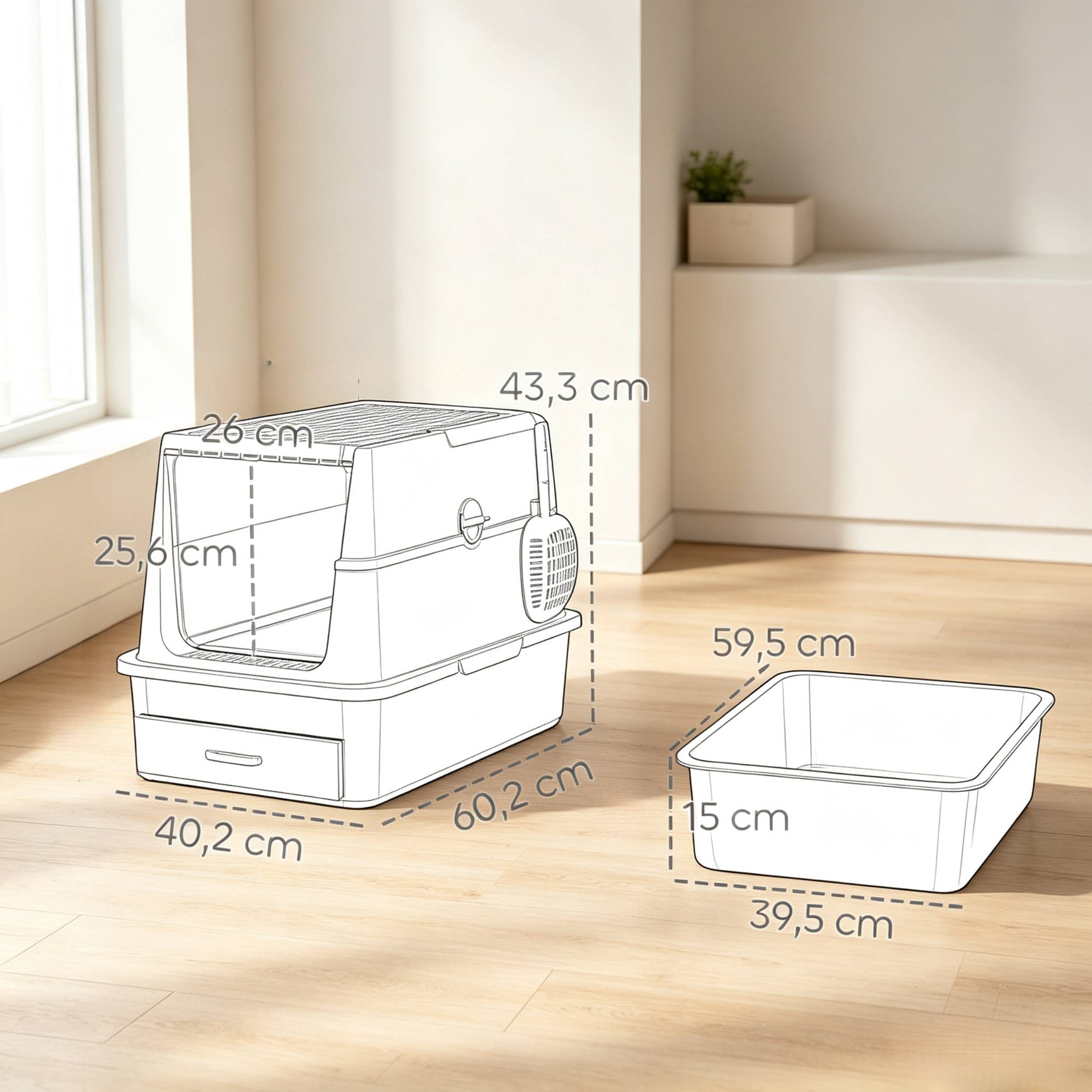 ComfortXL - Maison de toilette XL pour chat en acier inoxydable gris 60,2 x 40,2 x 43,3 cm fermée facile à nettoyer - Image 4