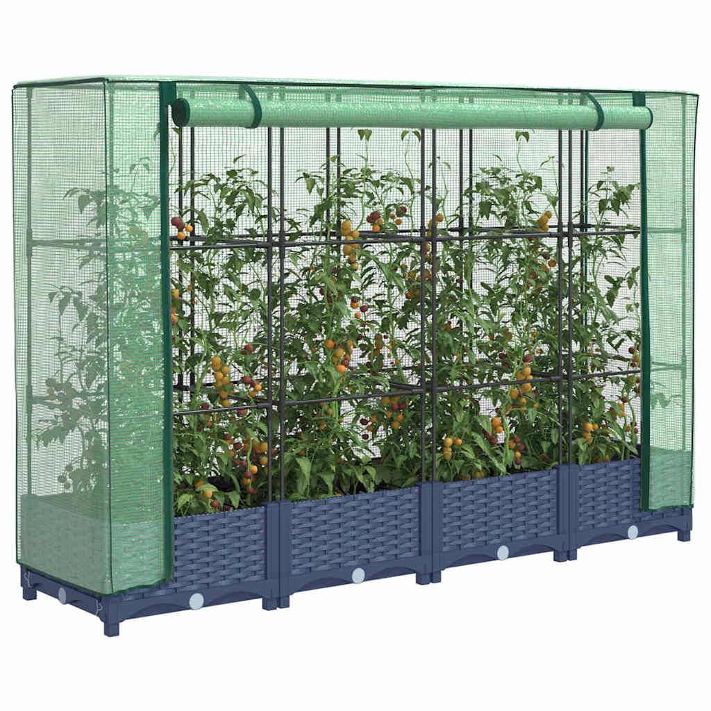 ComfortXL - Carré potager surélevé avec serre aspect rotin pour balcon jardin Gris 160x40cm – ComfortXL Outdoor Living - Image 1