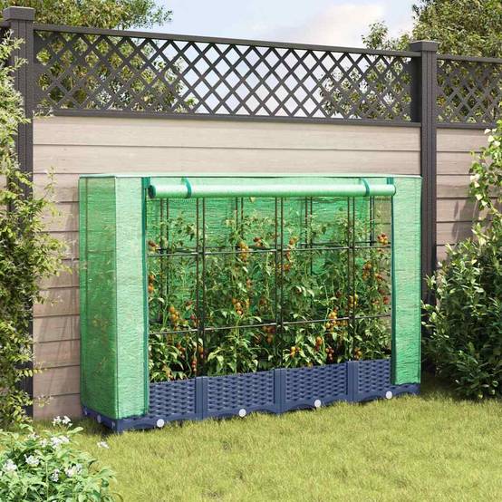 ComfortXL - Carré potager surélevé avec serre aspect rotin pour balcon jardin Gris 160x40cm – ComfortXL Outdoor Living - Image 3