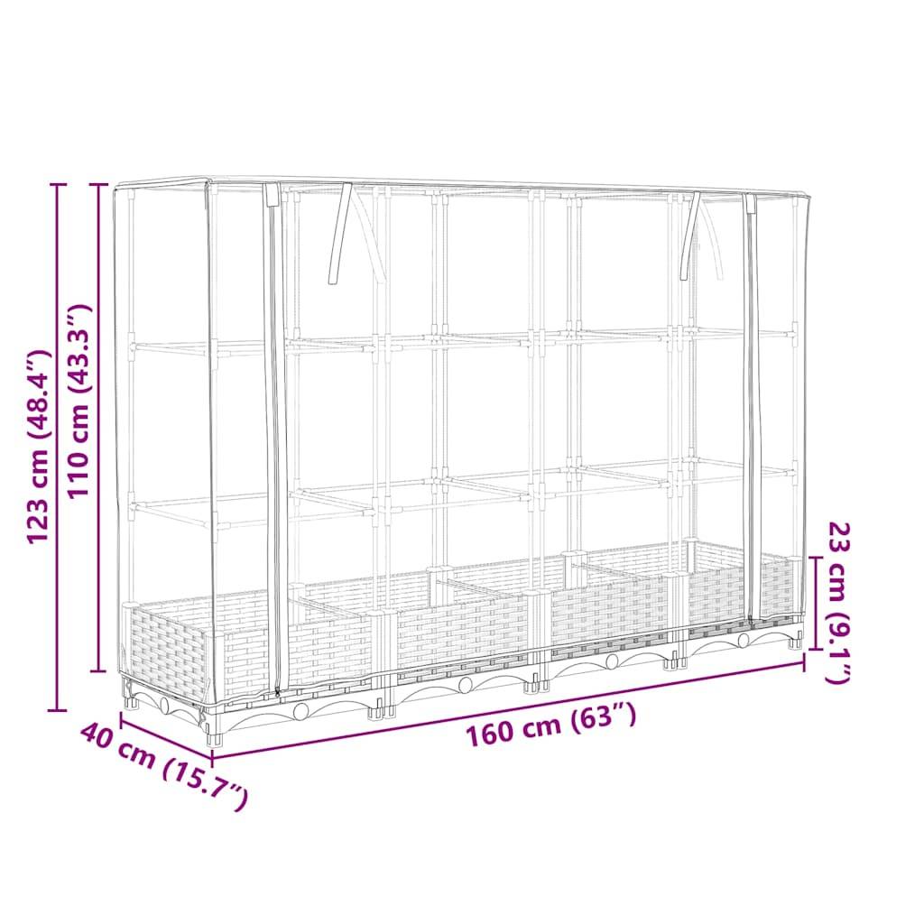 ComfortXL - Carré potager surélevé avec serre aspect rotin pour balcon jardin Gris 160x40cm – ComfortXL Outdoor Living - Image 9