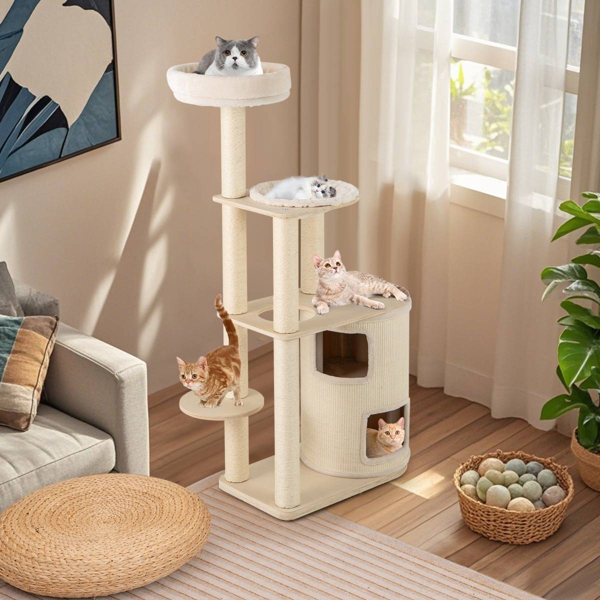 Maison Chic - Arbre à Chats 151cm Tour avec Condo à 2 Étages Poteaux et Tapis de Sisal pour Griffer Perchoir - Image 3