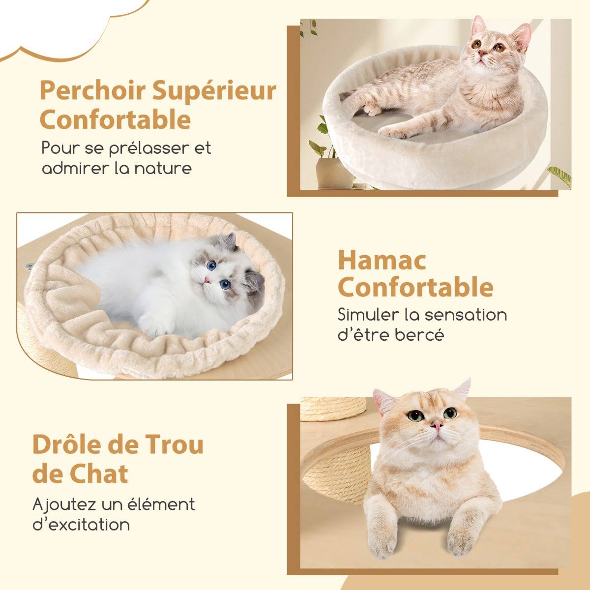 Maison Chic - Arbre à Chats 151cm Tour avec Condo à 2 Étages Poteaux et Tapis de Sisal pour Griffer Perchoir - Image 4