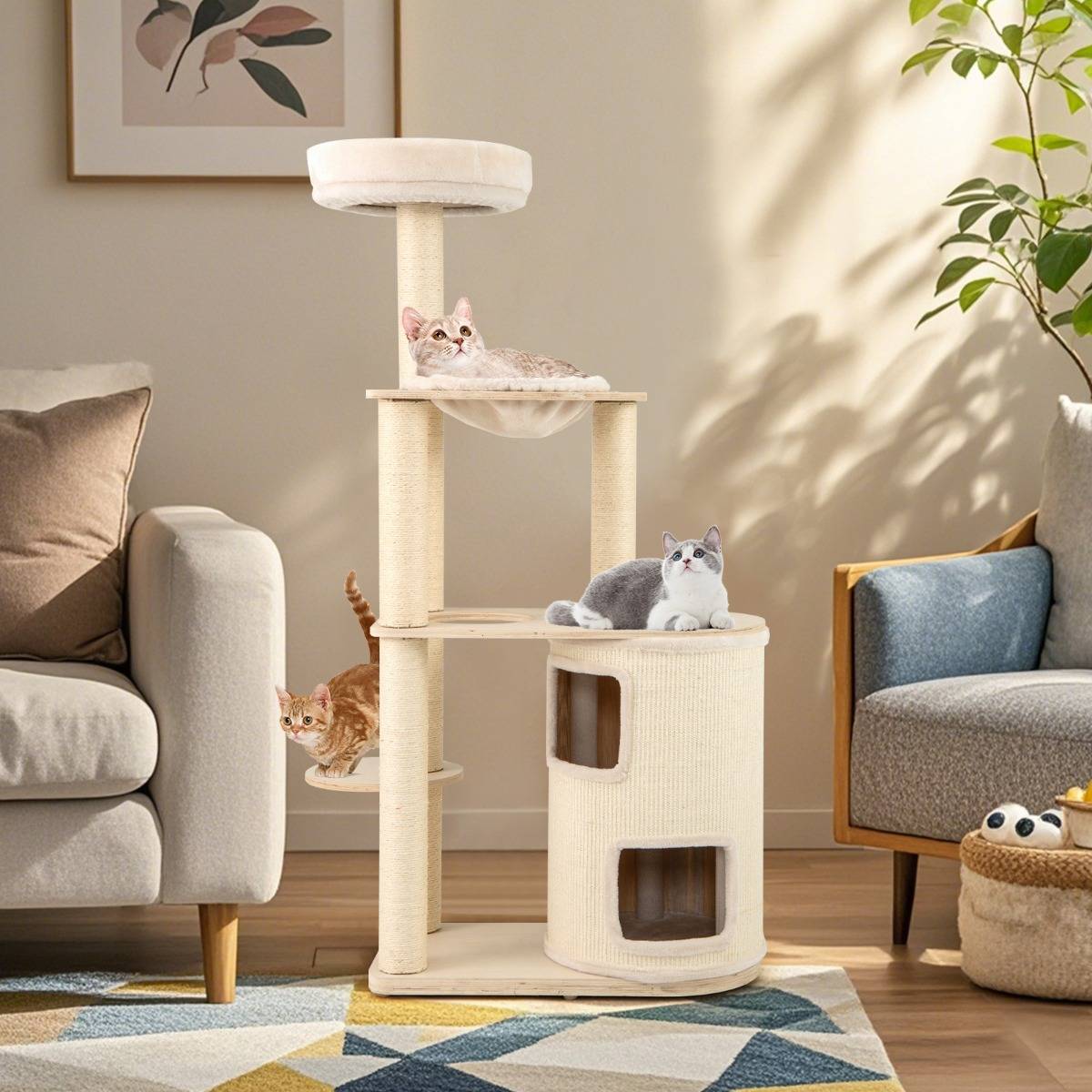 Maison Chic - Arbre à Chats 151cm Tour avec Condo à 2 Étages Poteaux et Tapis de Sisal pour Griffer Perchoir - Image 2