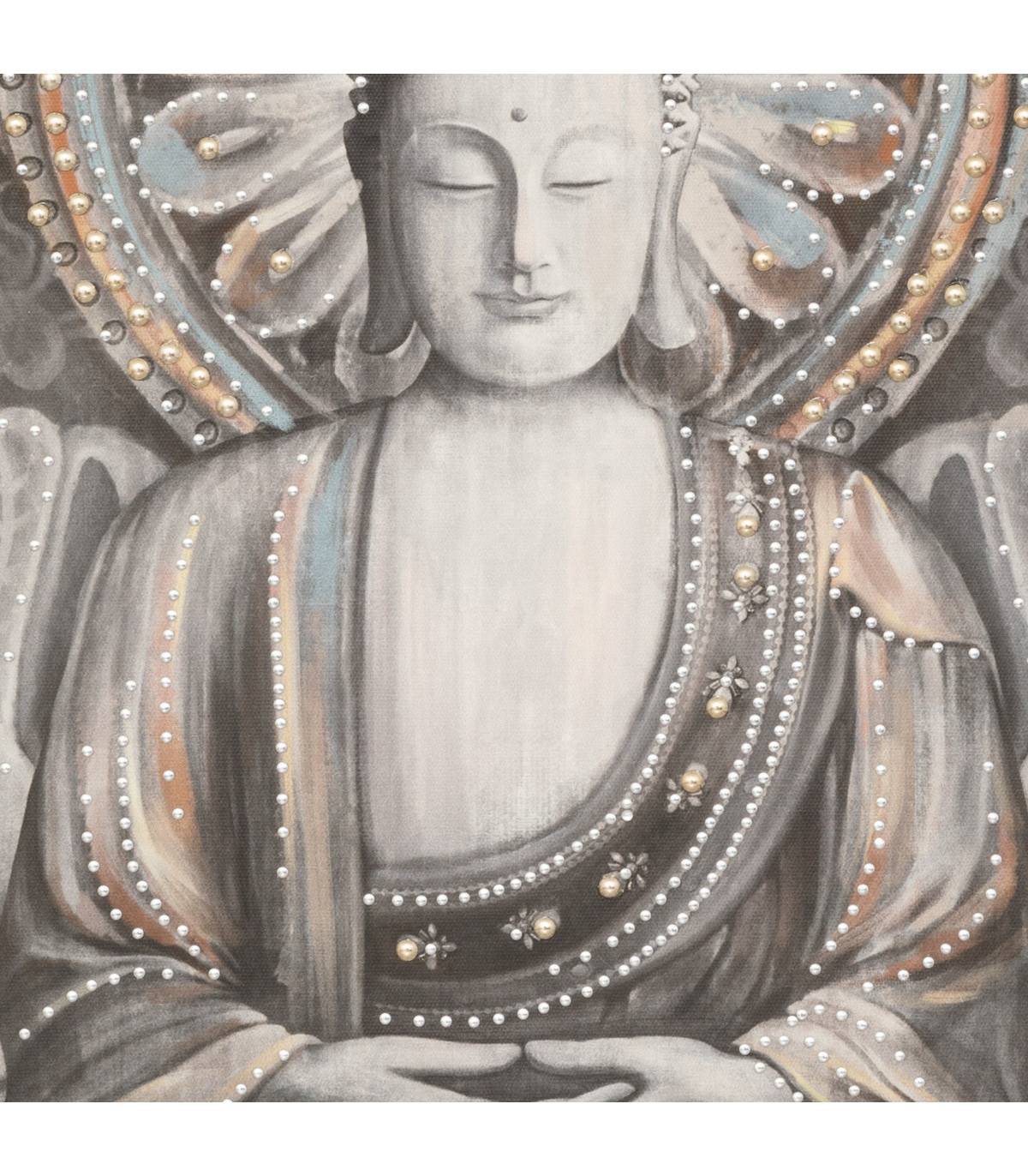 Tableau Toile murale imprimée Bouddha avec relief en métal 58 x 58 cm - Image 3