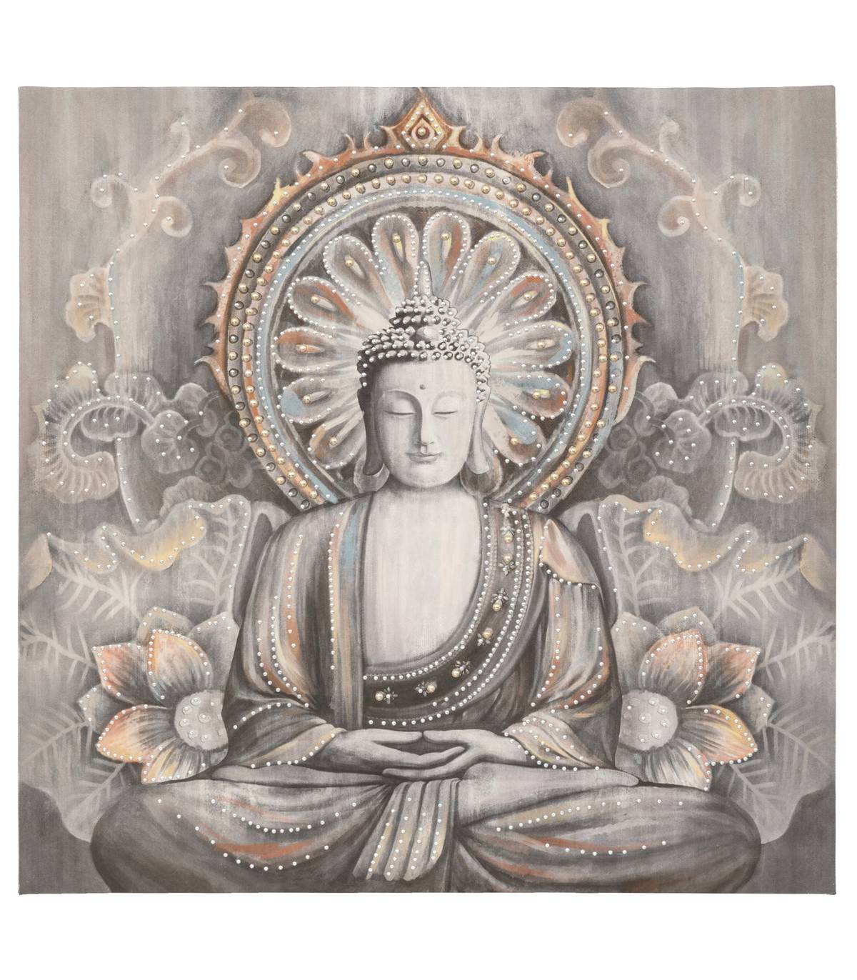 Tableau Toile murale imprimée Bouddha avec relief en métal 58 x 58 cm - Image 1