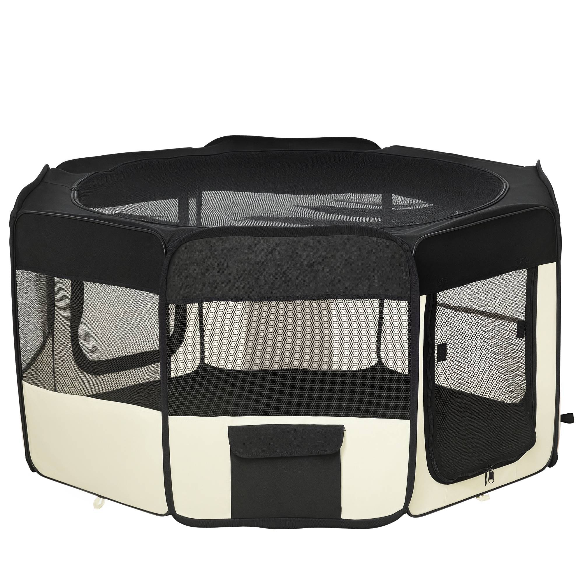 Parc pour chien pliable à 8 panneaux, avec sac de transport, Ø120 x 58 cm, noir - Image 1