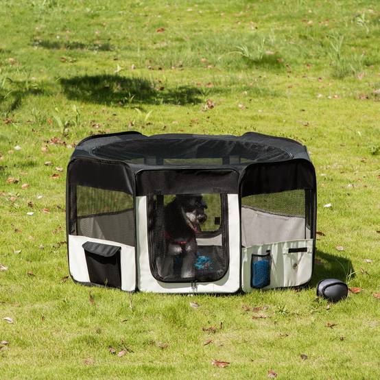 Parc pour chien pliable à 8 panneaux, avec sac de transport, Ø120 x 58 cm, noir - Image 3