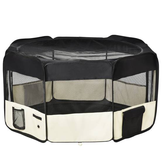 Parc pour chien pliable à 8 panneaux, avec sac de transport, Ø120 x 58 cm, noir - Image 2