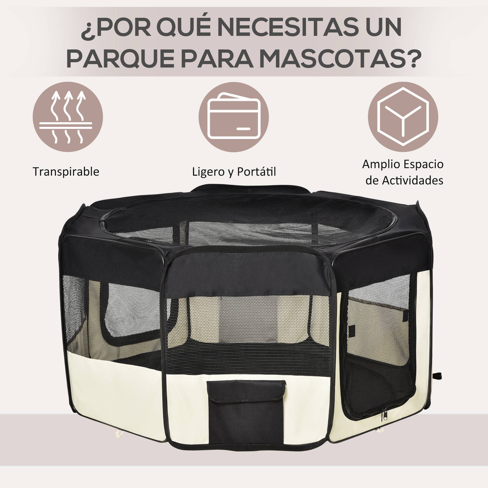 Parc pour chien pliable à 8 panneaux, avec sac de transport, Ø120 x 58 cm, noir - Image 6