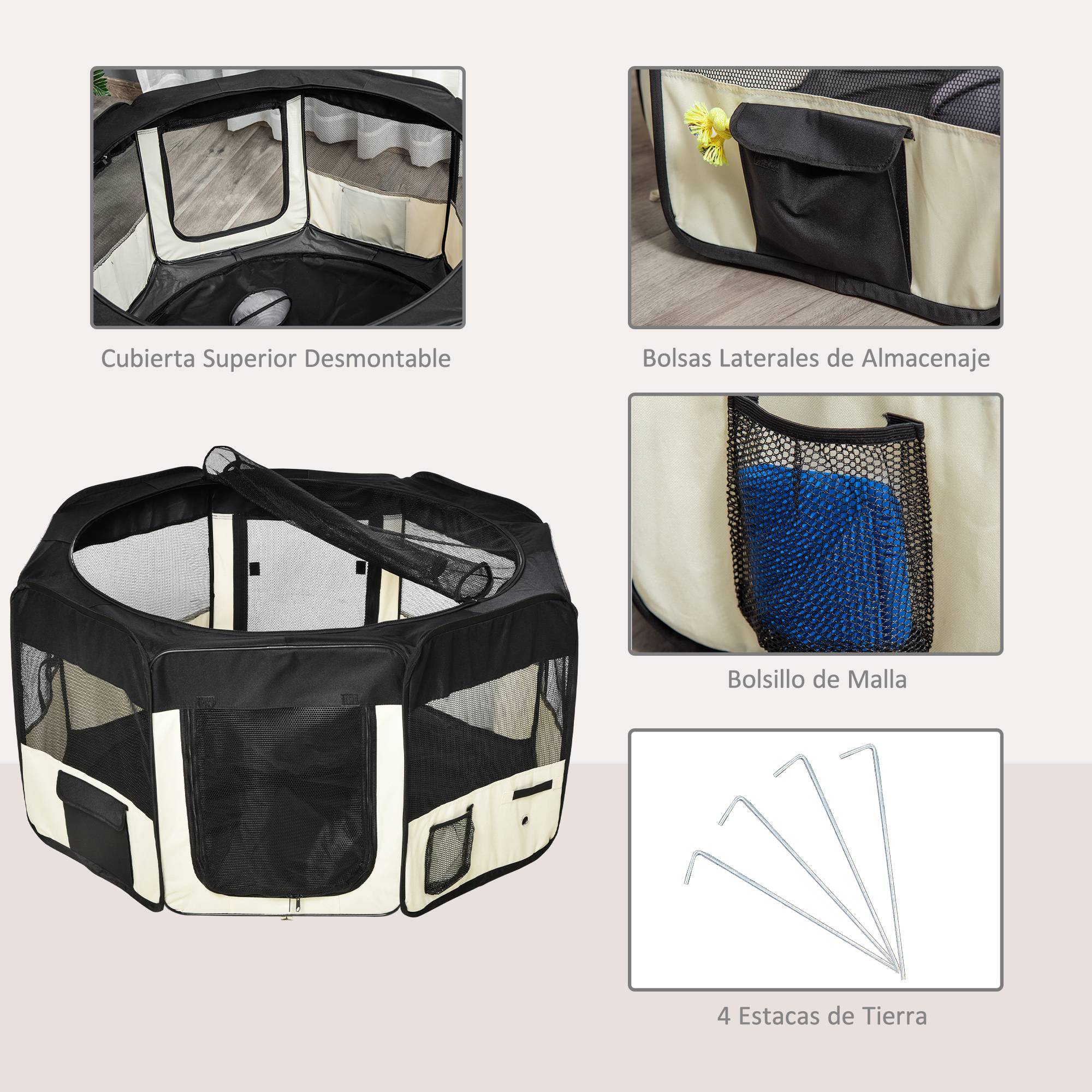 Parc pour chien pliable à 8 panneaux, avec sac de transport, Ø120 x 58 cm, noir - Image 7