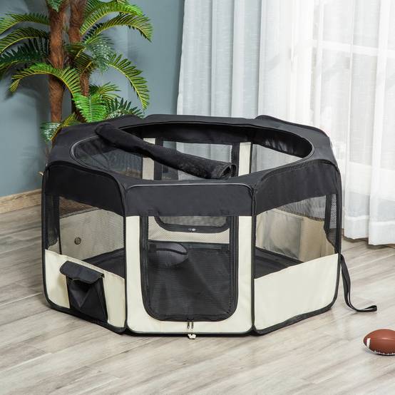 Parc pour chien pliable à 8 panneaux, avec sac de transport, Ø120 x 58 cm, noir - Image 4