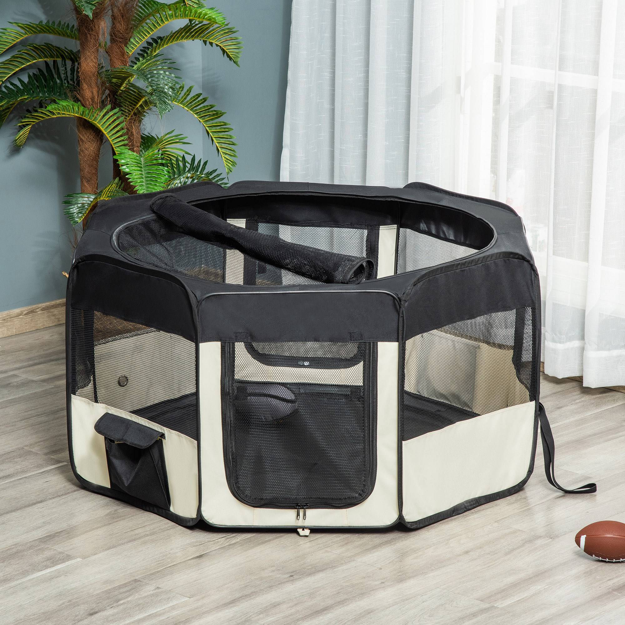 Parc pour chien pliable à 8 panneaux, avec sac de transport, Ø120 x 58 cm, noir - Image 4