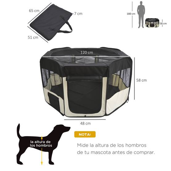 Parc pour chien pliable à 8 panneaux, avec sac de transport, Ø120 x 58 cm, noir - Image 5