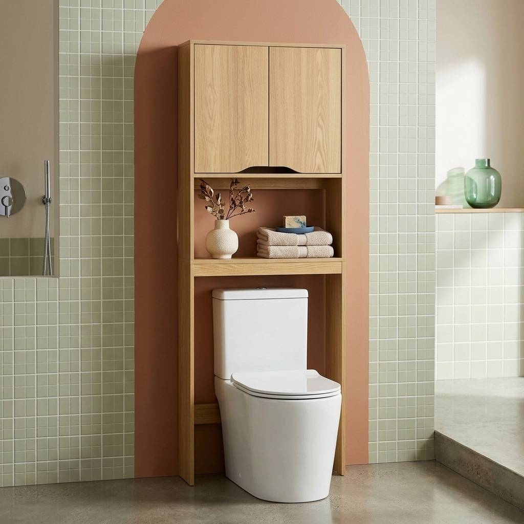 sweeek - Etagère / meuble WC vintage décor bois frêne 64 x 20 x H 180 cm - Nepal | sweeek