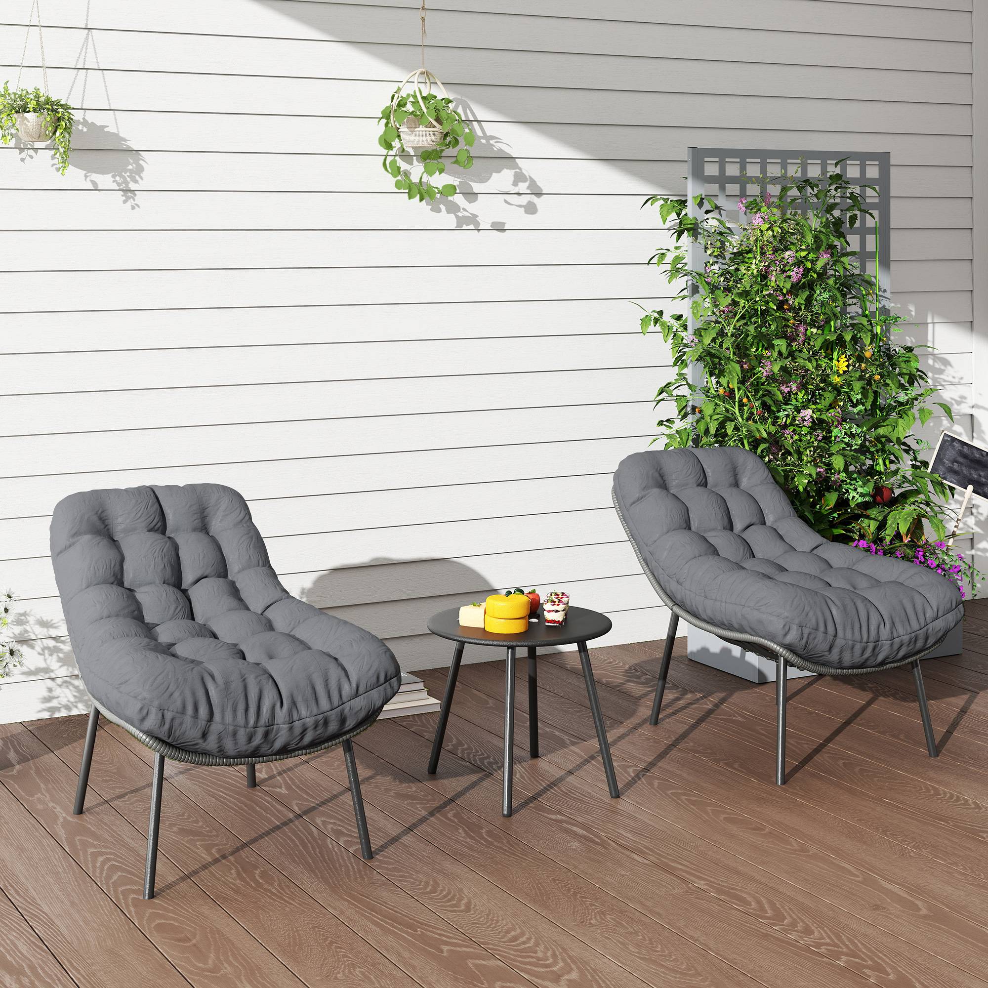Outsunny - Salon de Jardin extérieur 2 personnes - coussins de 15 cm d'épaisseur - cadres en acier - pour balcon terrasse - gris - Outsunny - Image 2