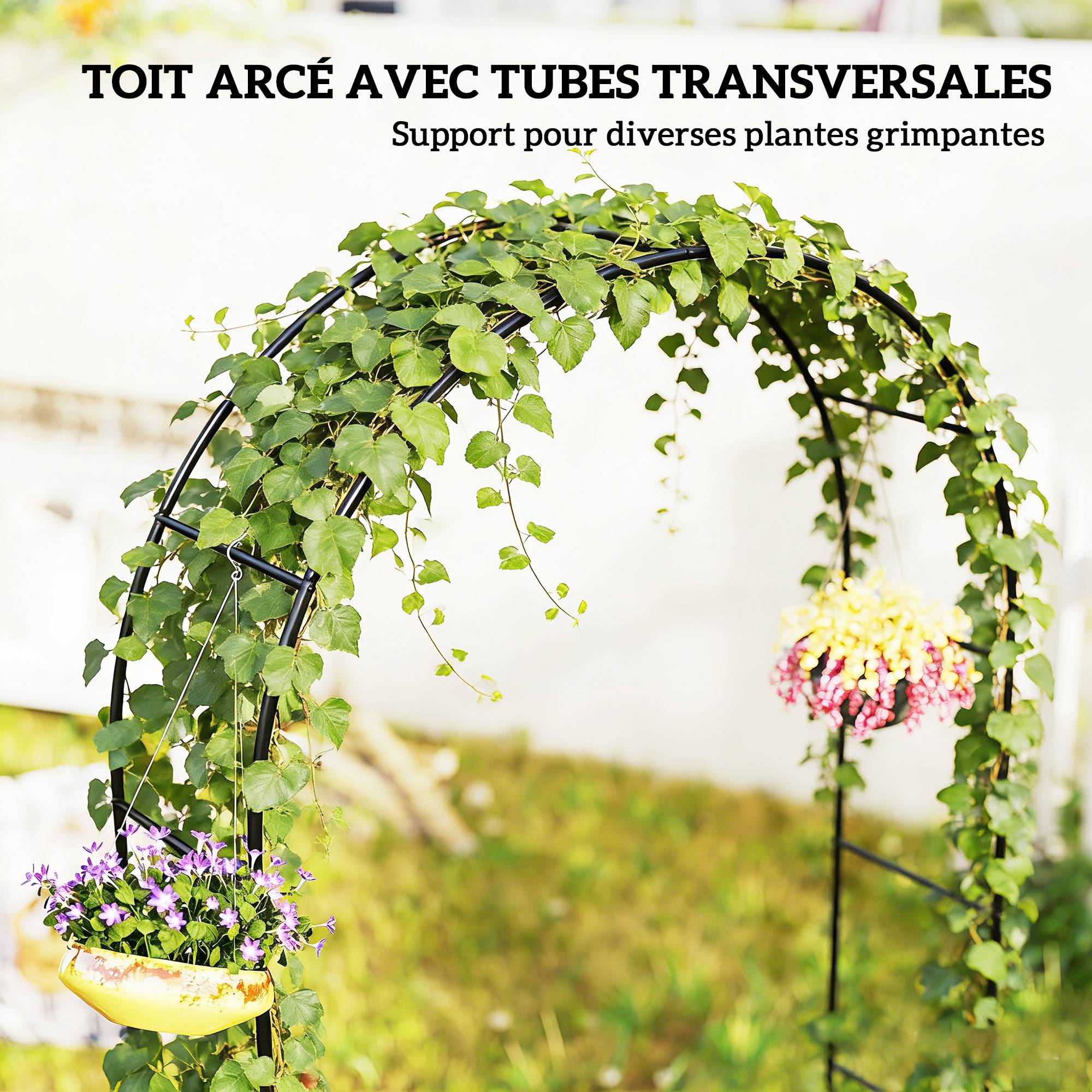 Arche de jardin métal mariage bases lestables plantes rosiers 237cm noir - ComfortXL Outdoor Living - Image 6