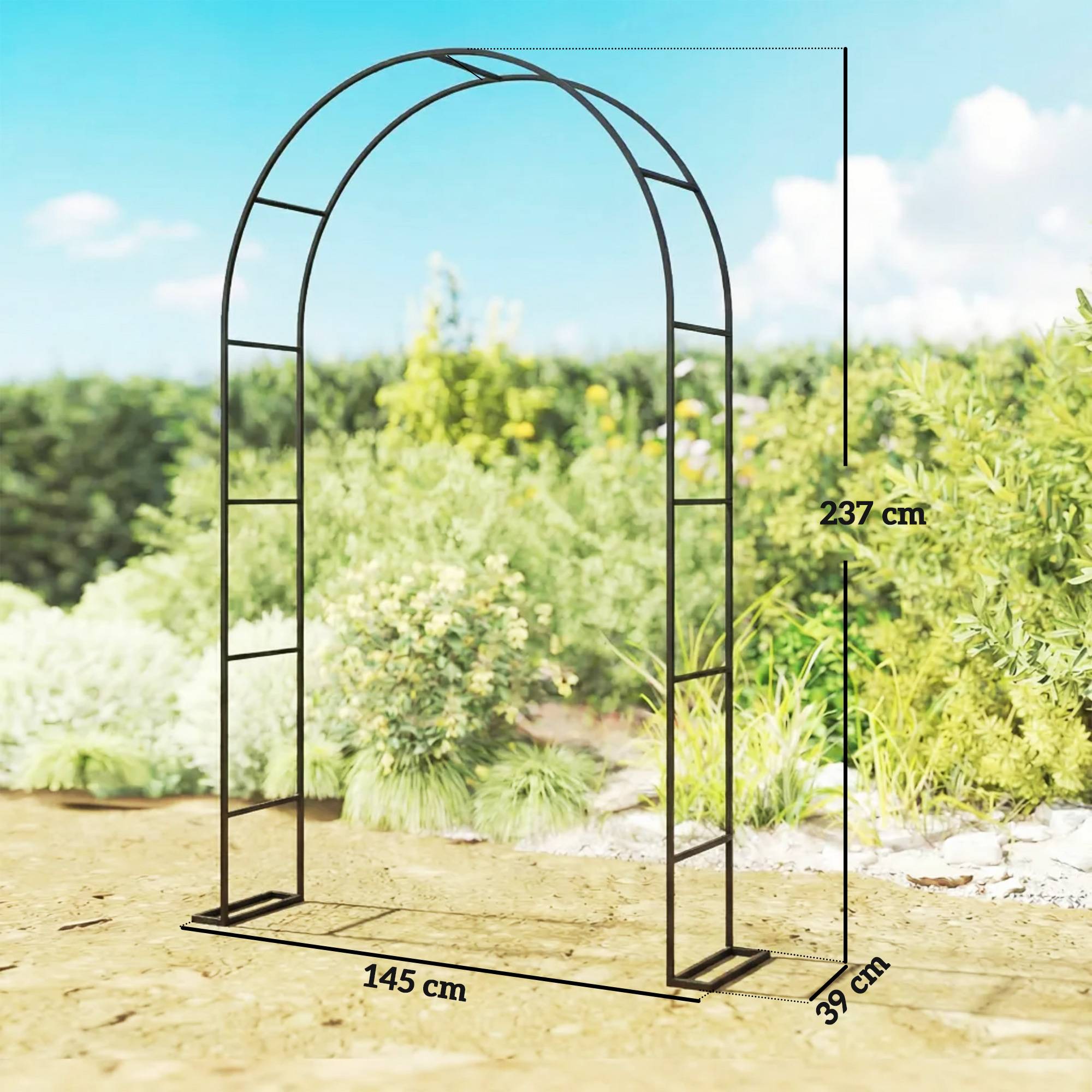 Arche de jardin métal mariage bases lestables plantes rosiers 237cm noir - ComfortXL Outdoor Living - Image 5