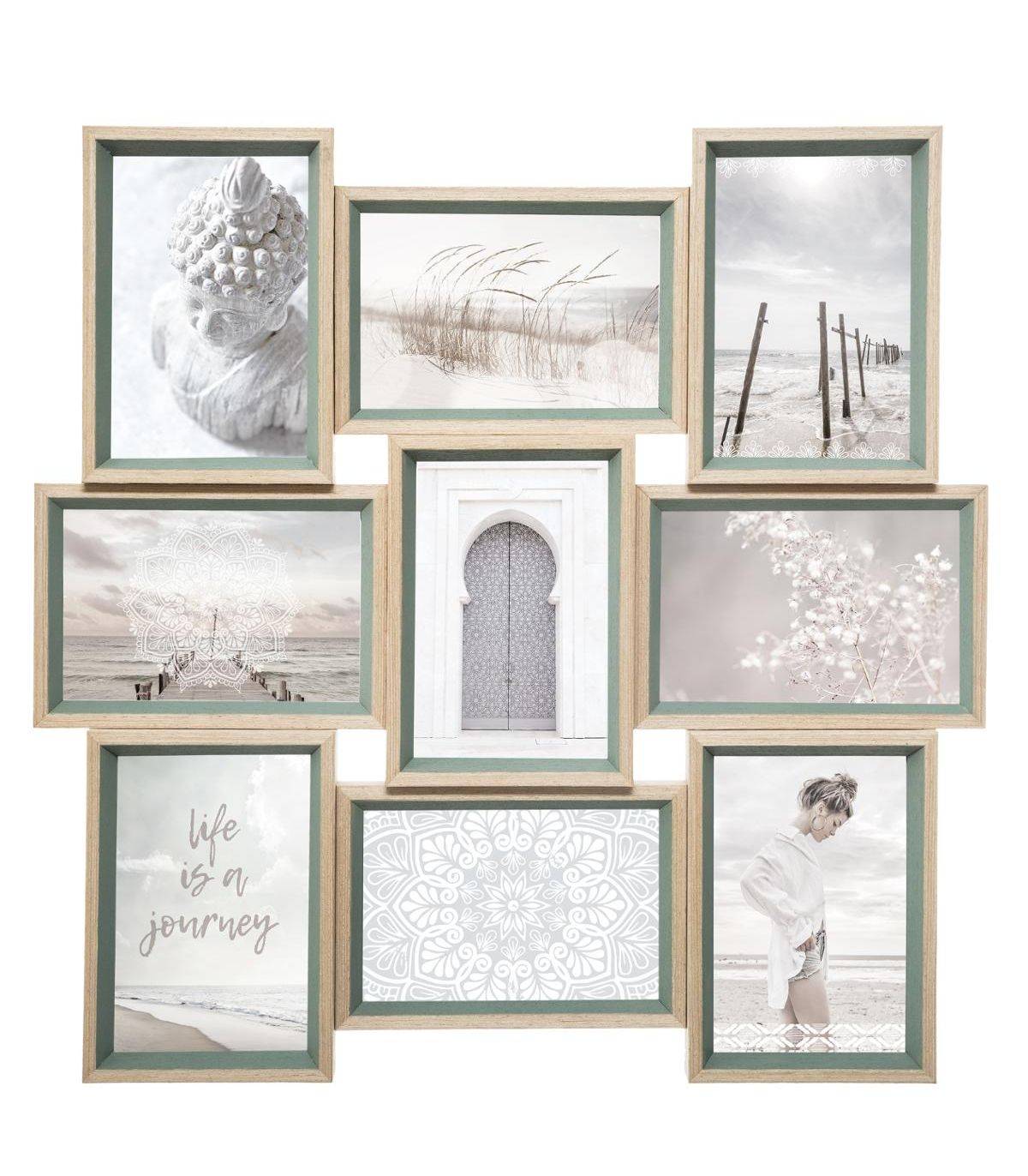 Cadre Pêle-mêle Multivues 9 Photos en bois et verre 45 x 45 cm - Imagen 1