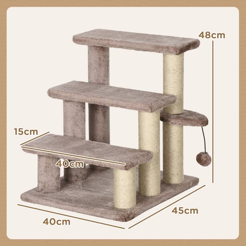 Arbre à chat avec escalier pour animaux, 3 marches, balle de jeu, jusqu'à 5 kg, 45 x 40 x 48 cm, marron - Image 3