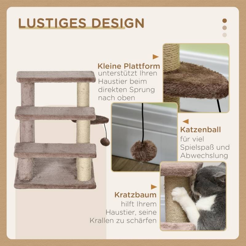 Arbre à chat avec escalier pour animaux, 3 marches, balle de jeu, jusqu'à 5 kg, 45 x 40 x 48 cm, marron - Image 5