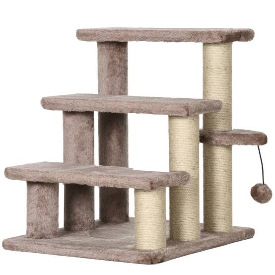 Arbre à chat avec escalier pour animaux, 3 marches, balle de jeu, jusqu'à 5 kg, 45 x 40 x 48 cm, marron - Image 1