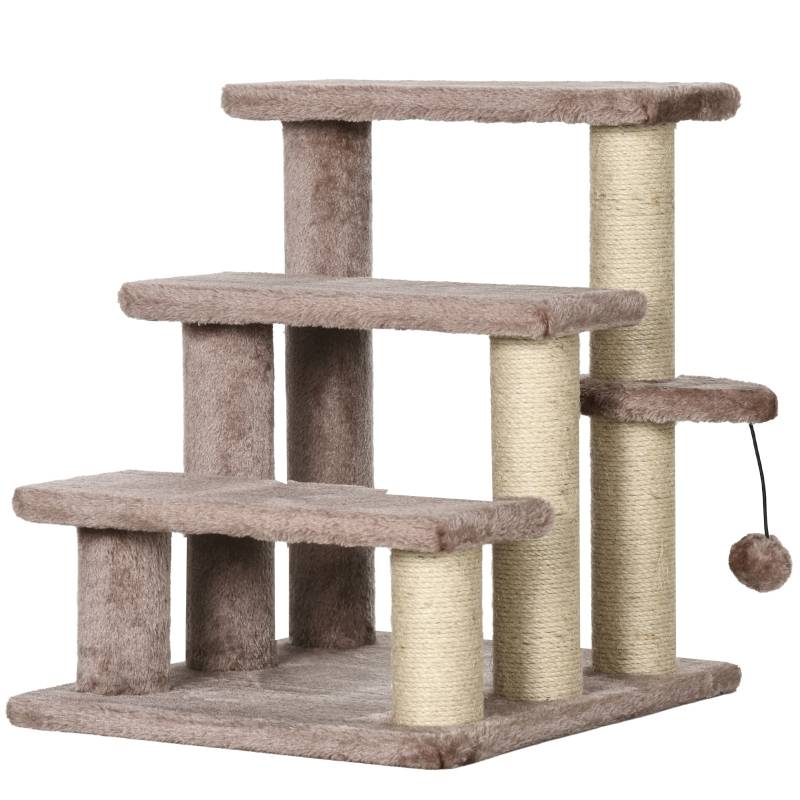 Arbre à chat avec escalier pour animaux, 3 marches, balle de jeu, jusqu'à 5 kg, 45 x 40 x 48 cm, marron - Image 1