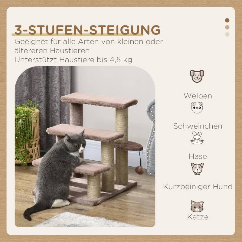 Arbre à chat avec escalier pour animaux, 3 marches, balle de jeu, jusqu'à 5 kg, 45 x 40 x 48 cm, marron - Image 4