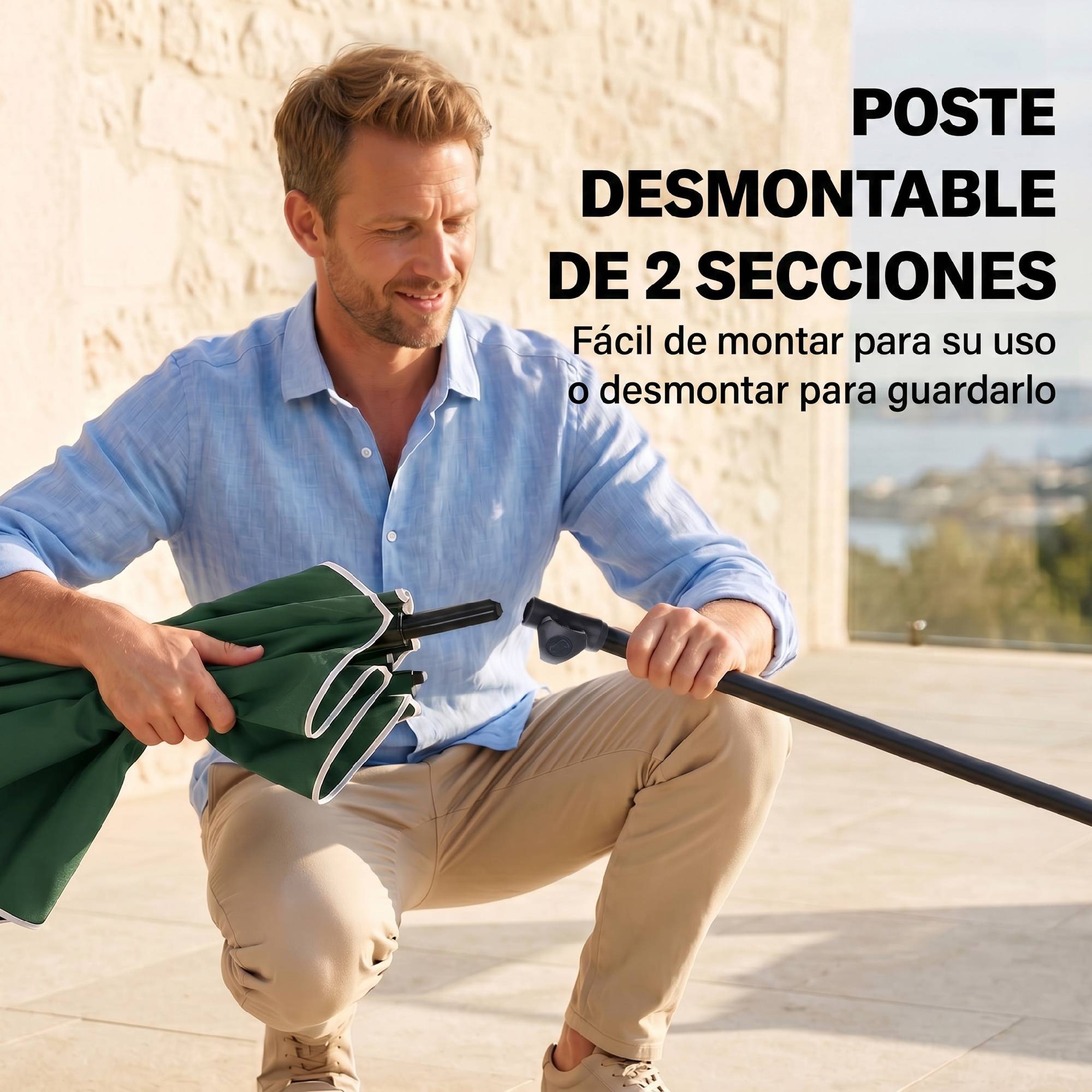 Parasol terrasse aluminium 2x1,3x2,5 m, parasol jardin rectangulaire inclinable, vert - Image 9