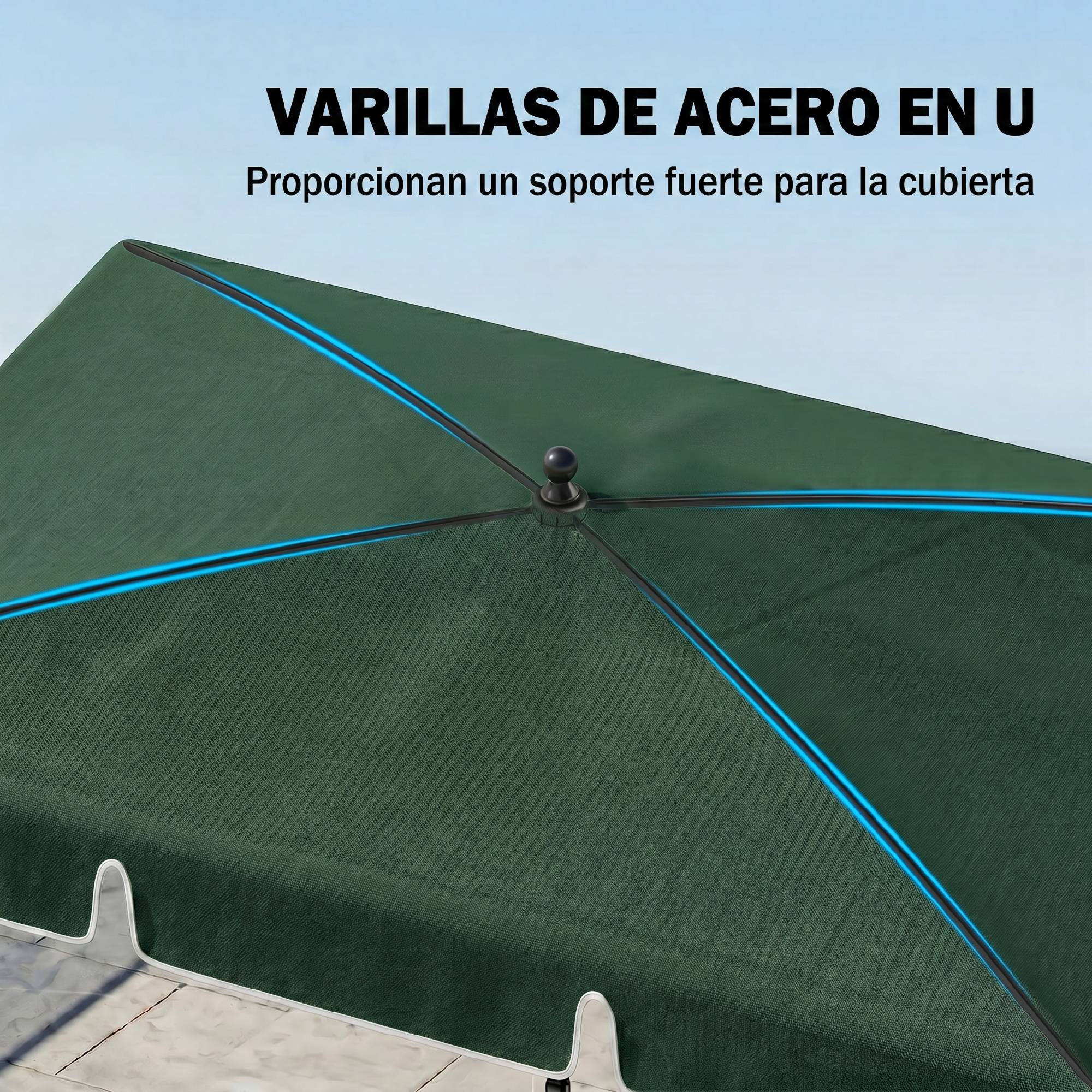 Parasol terrasse aluminium 2x1,3x2,5 m, parasol jardin rectangulaire inclinable, vert - Image 7