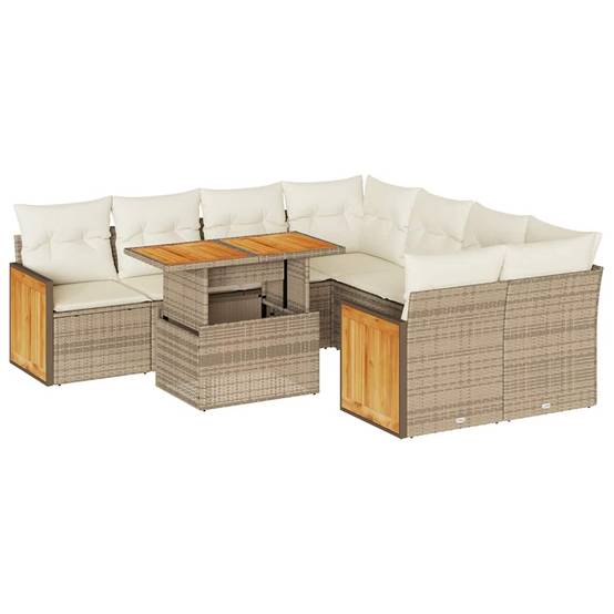 Salon de jardin 9 places beige en résine et bois d'acacia modulable avec coffres de rangement – ComfortXL Outdoor Living - Image 2