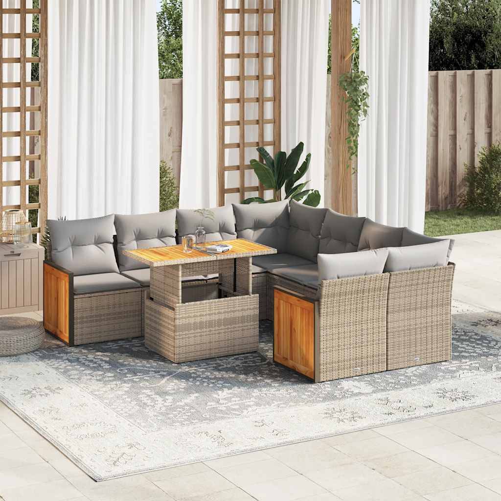 Salon de jardin 9 places beige en résine et bois d'acacia modulable avec coffres de rangement – ComfortXL Outdoor Living - Image 1