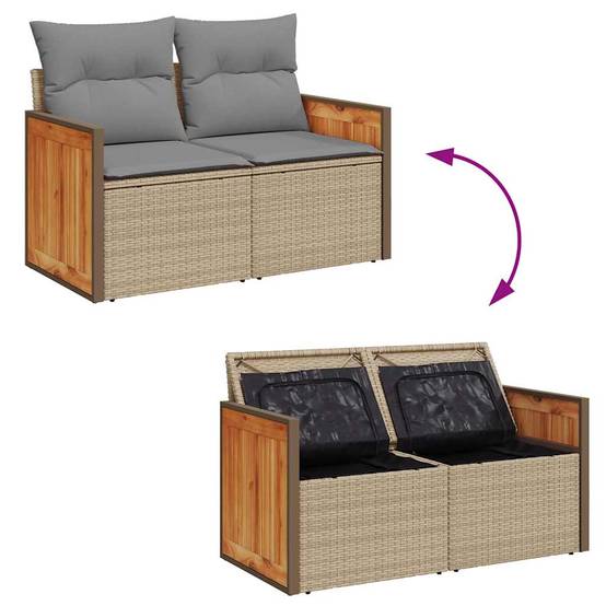 Salon de jardin 9 places beige en résine et bois d'acacia modulable avec coffres de rangement – ComfortXL Outdoor Living - Image 9