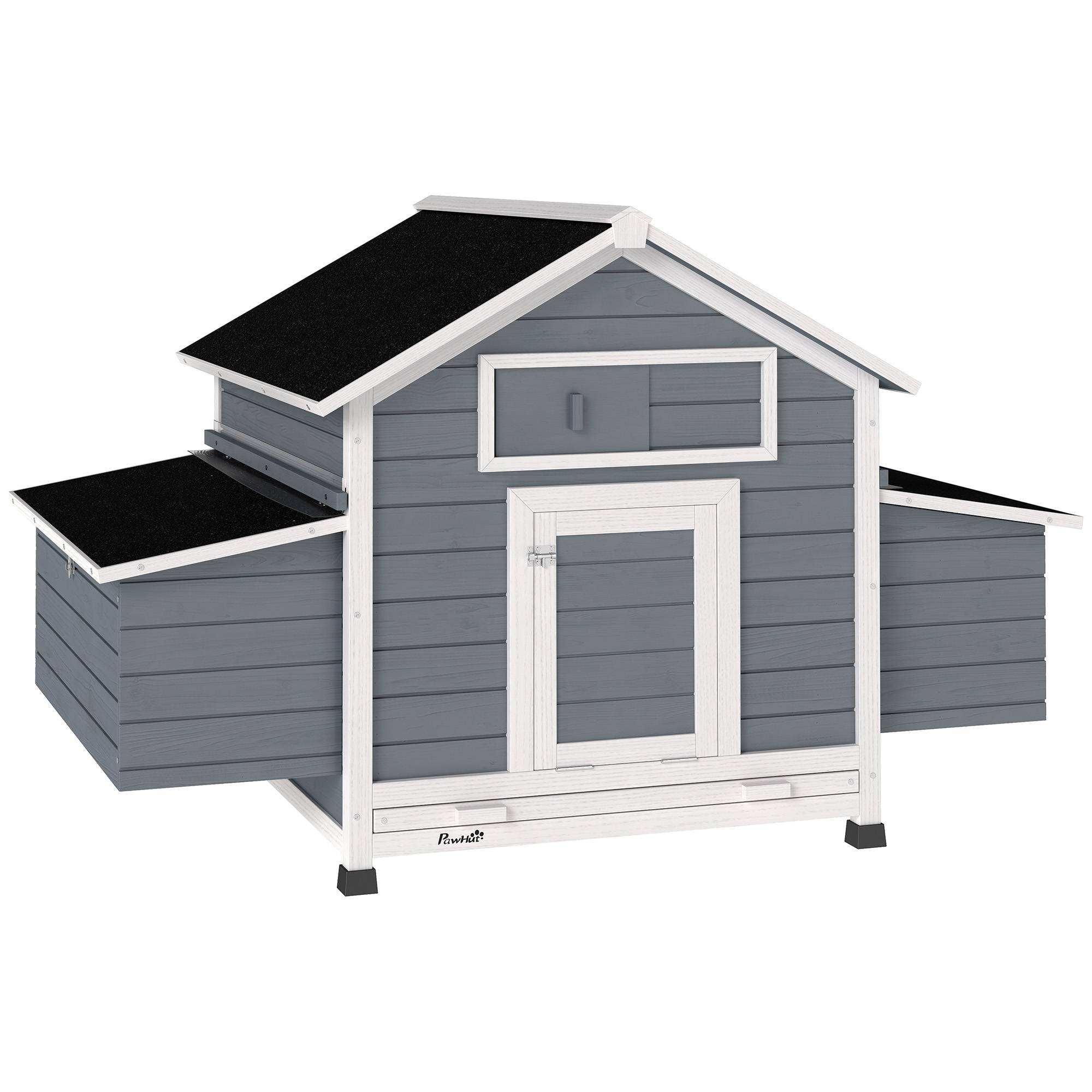 Poulailler bois extérieur double pondoir perchoirs 150x100x96cm gris - ComfortXL Outdoor Living - Image 1