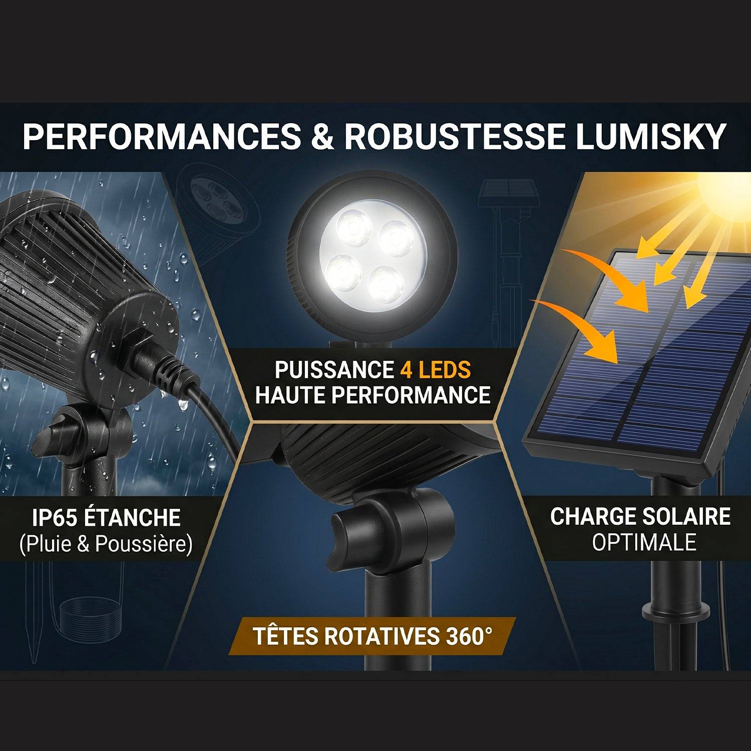 Lumisky - 2 Spots solaires projecteurs SPIKY AWAY 200LM - Imagen 3