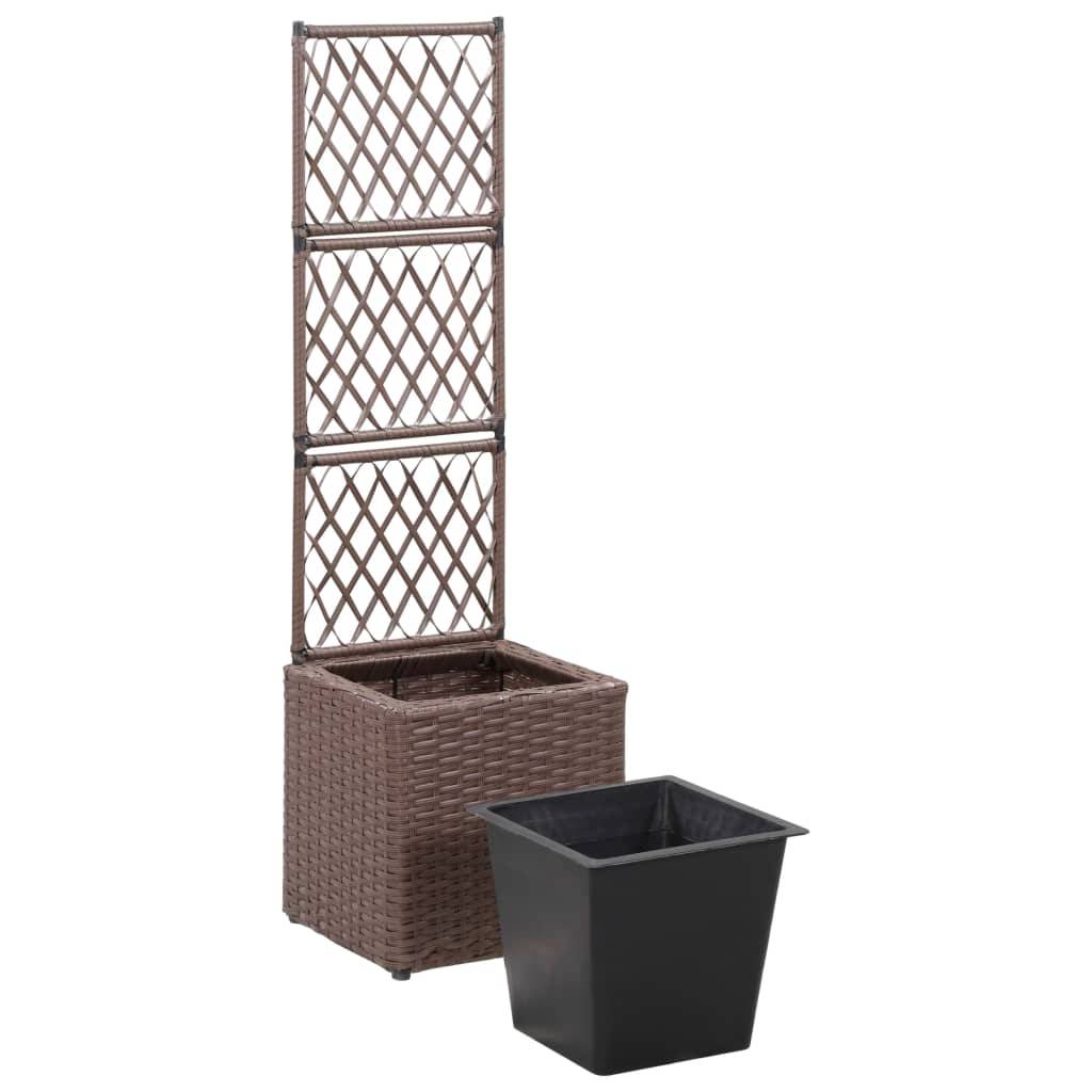 Helloshop26 - Jardinière lit surélevé plantes fleurs jardin treillis 1 pot 30 x 30 x 107 cm résine tressée marron - Imagen 4
