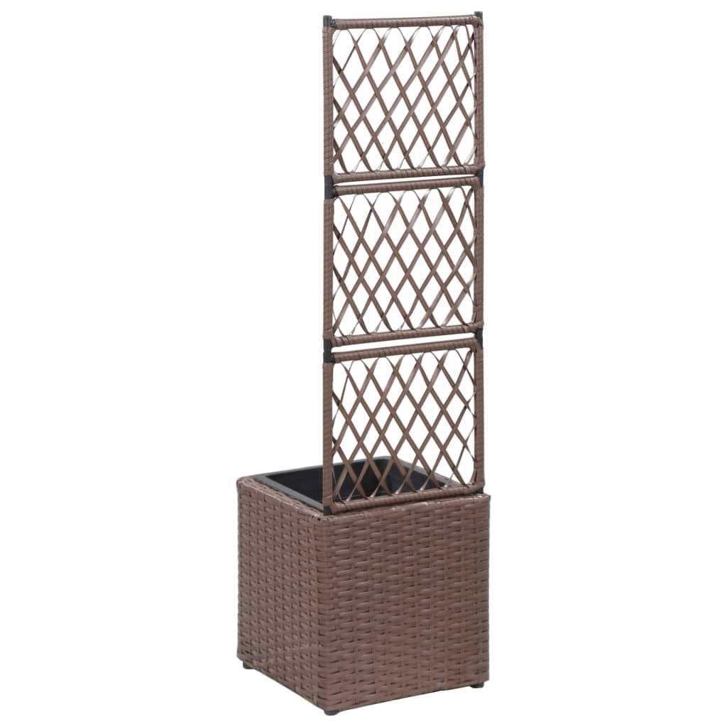 Helloshop26 - Jardinière lit surélevé plantes fleurs jardin treillis 1 pot 30 x 30 x 107 cm résine tressée marron - Imagen 3