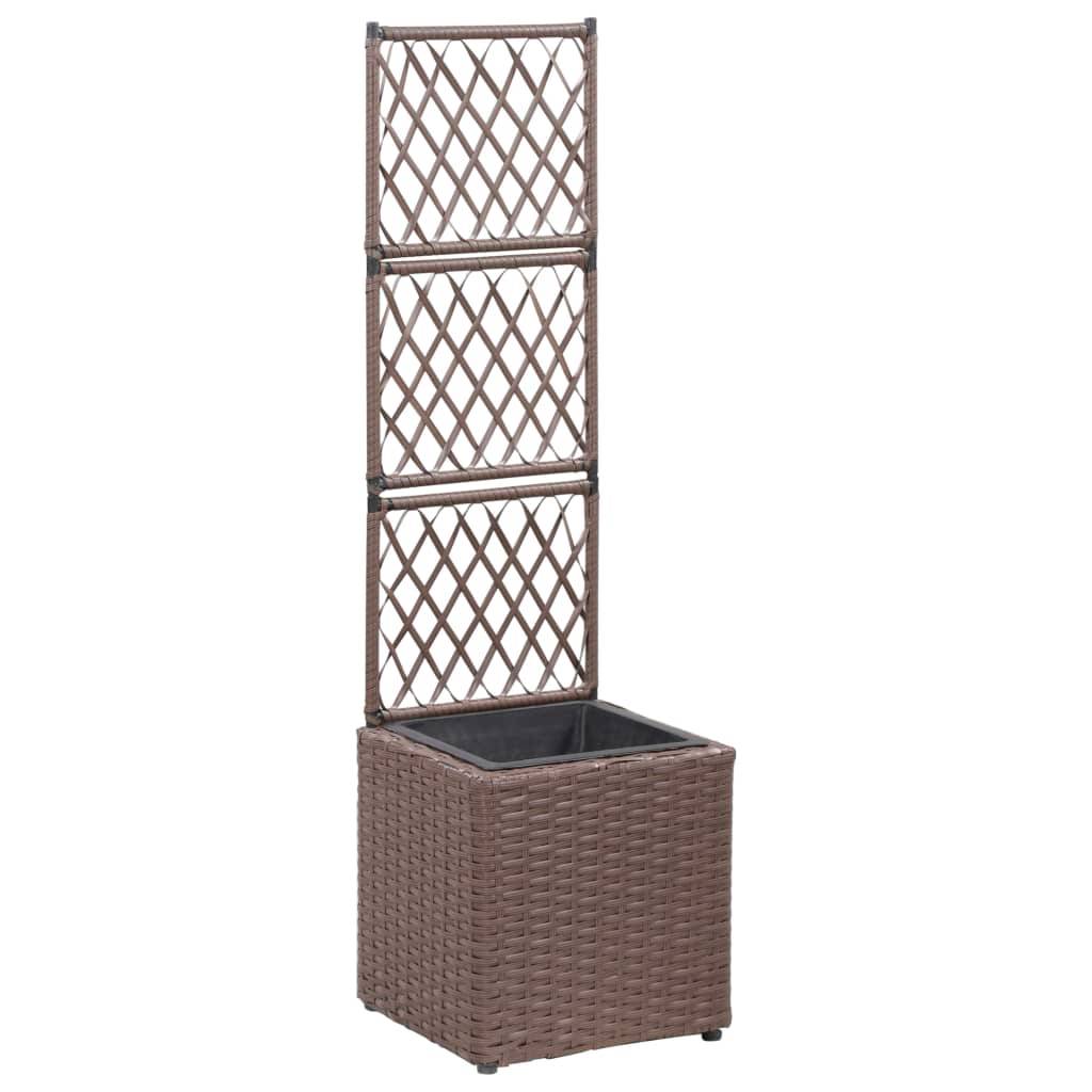 Helloshop26 - Jardinière lit surélevé plantes fleurs jardin treillis 1 pot 30 x 30 x 107 cm résine tressée marron - Imagen 1