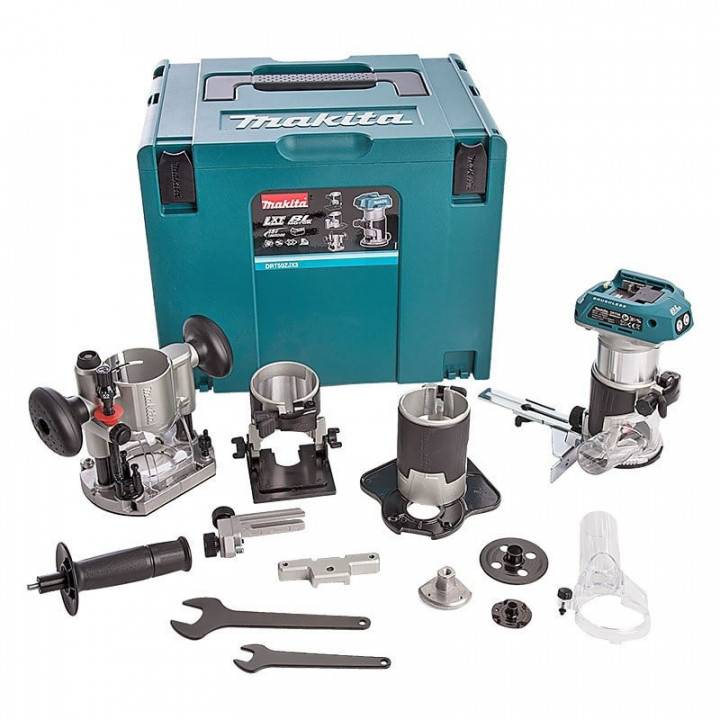 Affleureuse sans fil 18V LXT - MAKITA - sans batterie, ni chargeur - avec accessoires - MakPac - DRT50ZJX3 - Image 1
