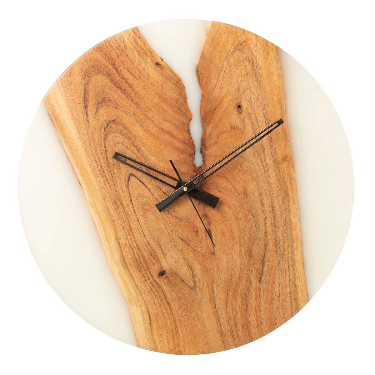 Horloge Murale en Bois "Douglas" 55cm Naturel & Blanc