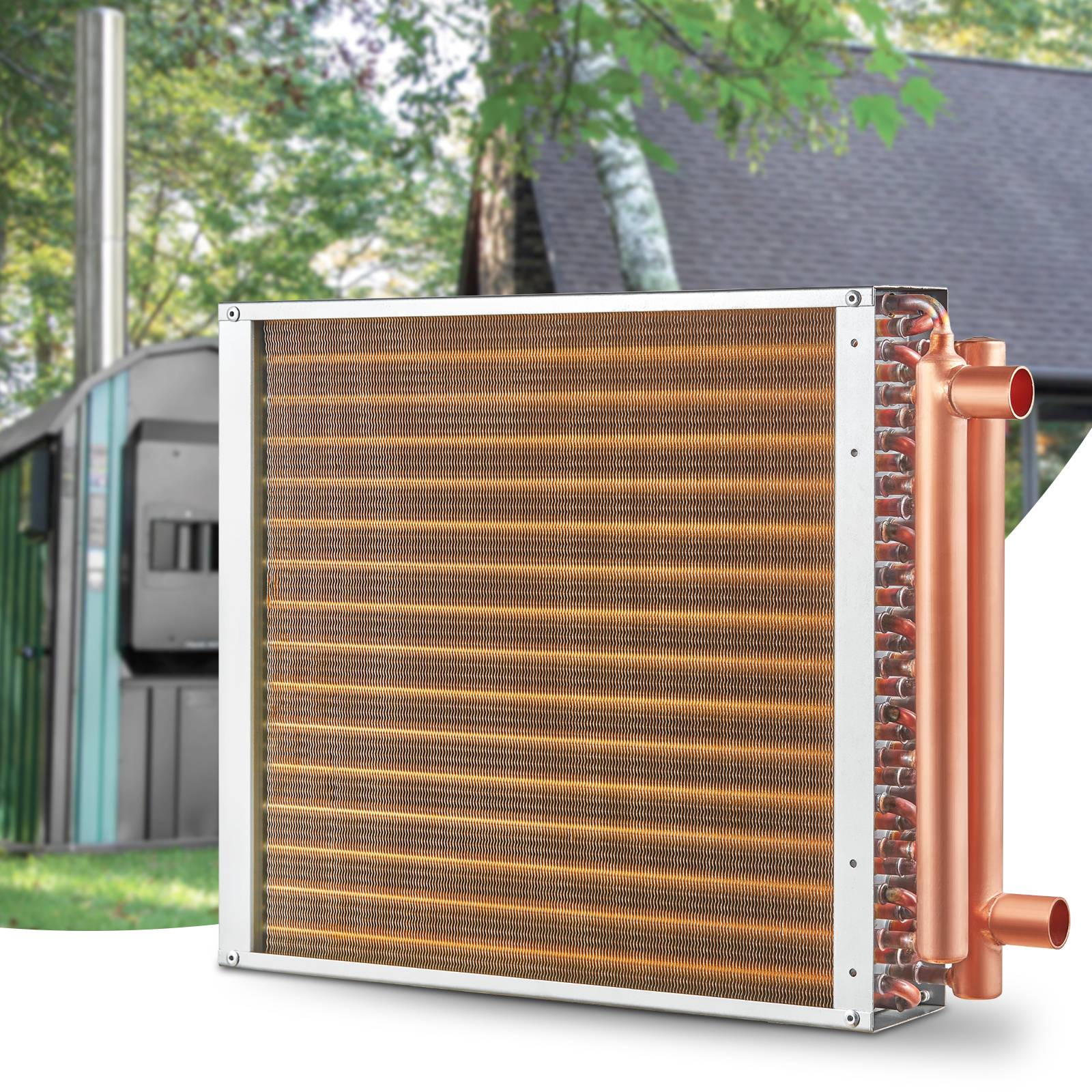 VEVOR Échangeur chaleur air-eau, 16x16 po, 3 rangées cuivre. Pour chauffage domestique. - Image 8