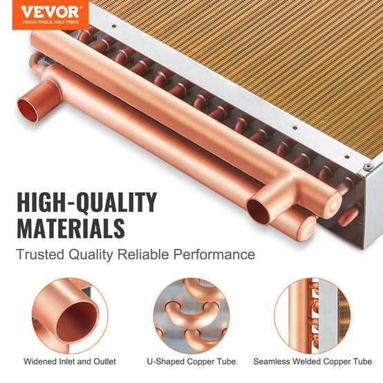 VEVOR Échangeur chaleur air-eau, 16x16 po, 3 rangées cuivre. Pour chauffage domestique. - Image 2