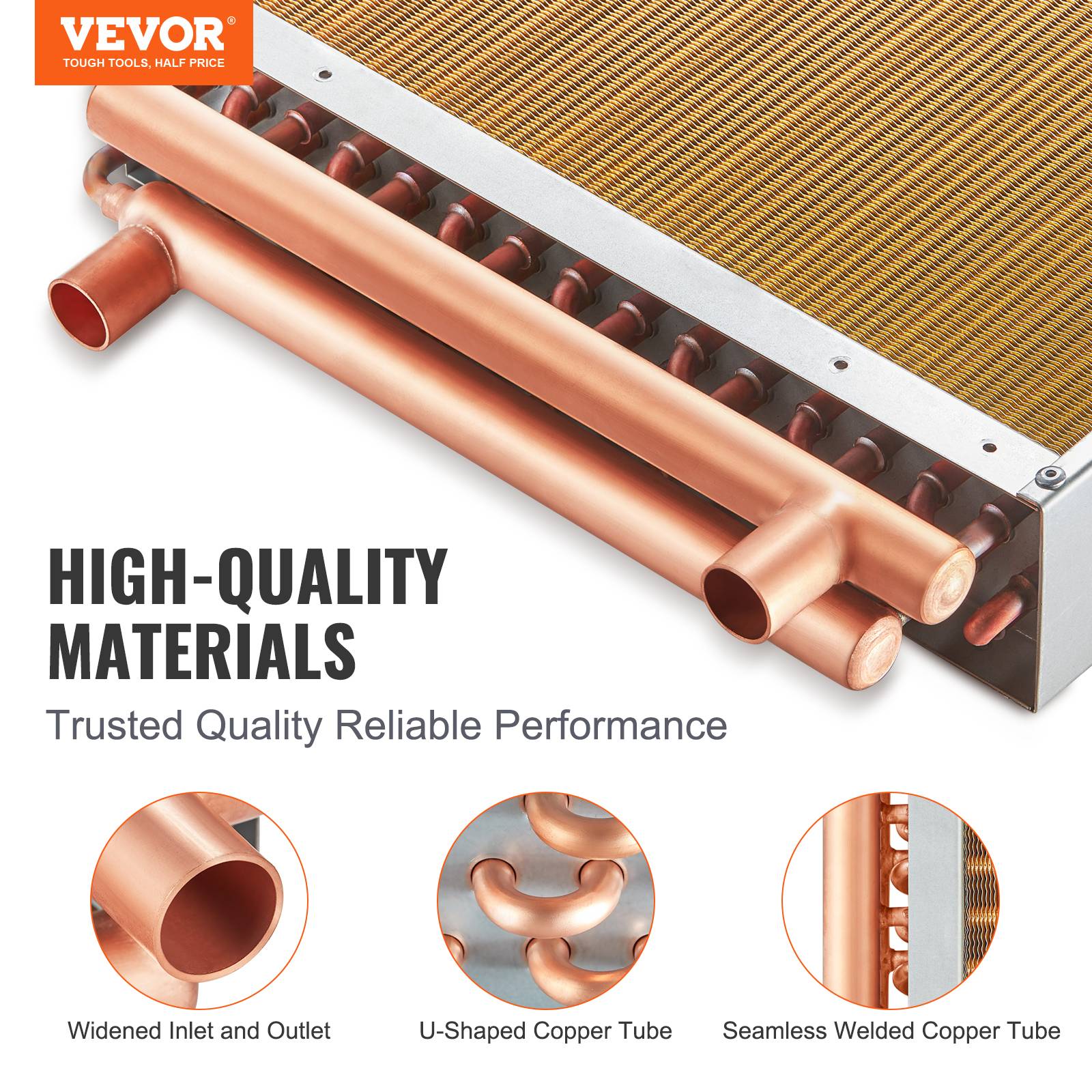 VEVOR Échangeur chaleur air-eau, 16x16 po, 3 rangées cuivre. Pour chauffage domestique. - Image 2