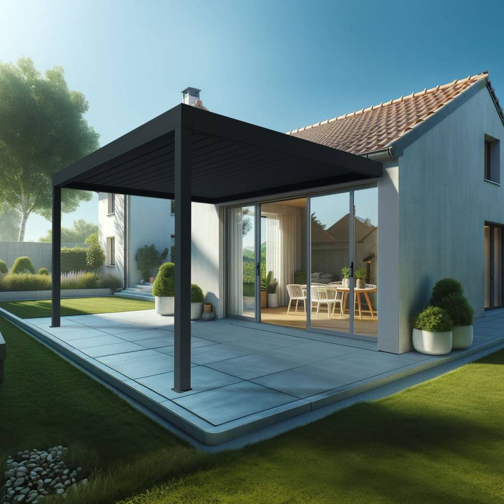 Pergola Bioclimatique AVANOA 4,00x4,613 M Vérin à Télécommande (Gris anthracite) - Alia Productions - Imagen 1