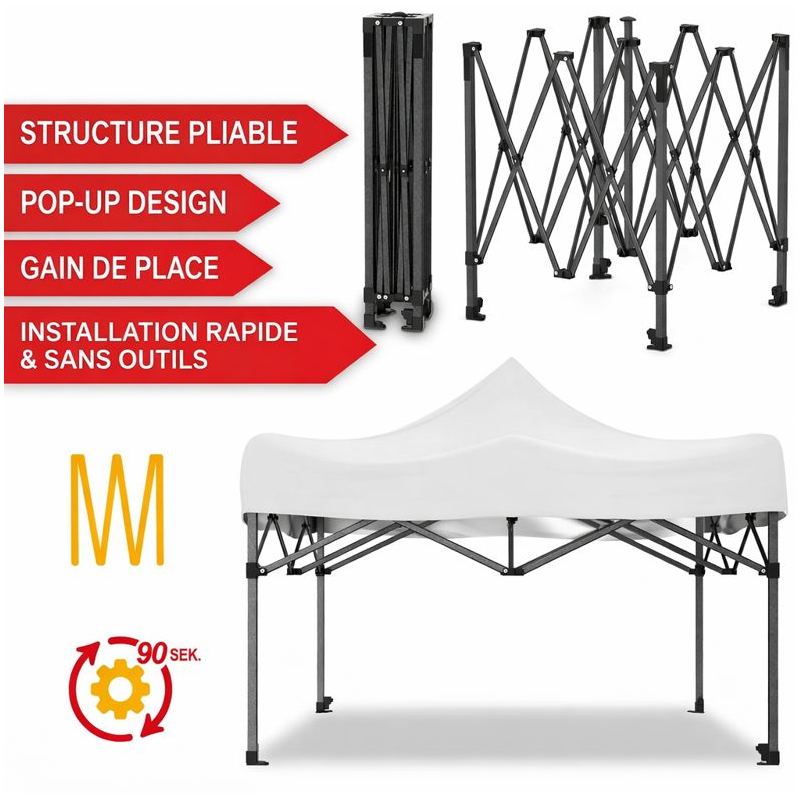 Pavillon 3x3m Tonnelle de jardin pliable Gris avec fenêtres Sac de rangement inclus - Image 3