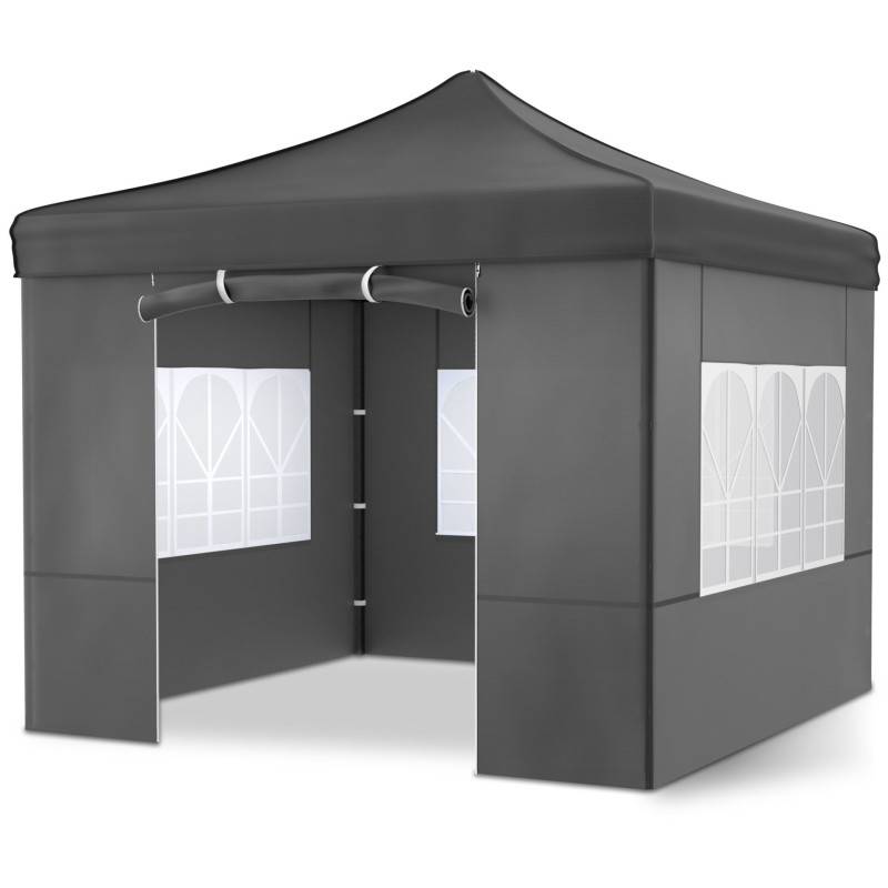 Pavillon 3x3m Tonnelle de jardin pliable Gris avec fenêtres Sac de rangement inclus - Image 1
