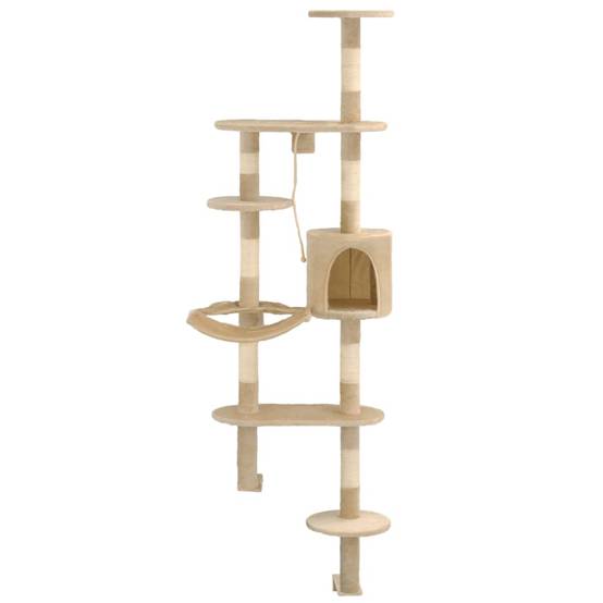 Arbre à chat mural 194 cm avec griffoir sisal et niche gain de place Beige – ComfortXL Pet Living - Image 2