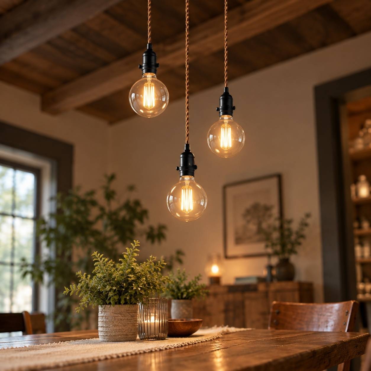 Suspension Lustre Tresse Chanvre 3 Luminaires DIY E27 - Image 6