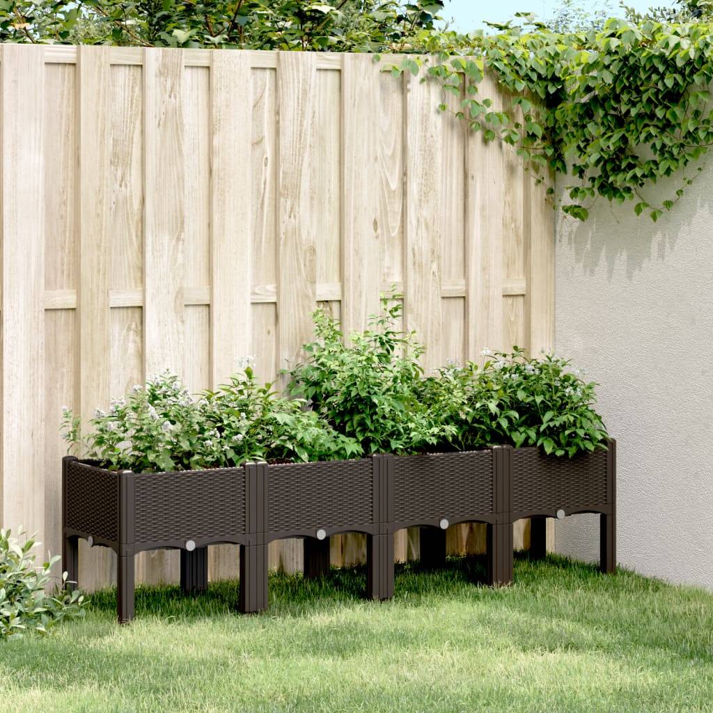 ComfortXL - Grand bac à fleurs sur pieds PP aspect rotin pour jardin 160x40x42 cm marron – ComfortXL Outdoor Living - Image 1